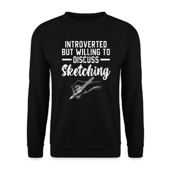 Introvertiert, aber bereit, über das Skizzieren zu diskutieren - Unisex Pullover - Schwarz - Vorne - Alina (178cm) & Michal (187cm)