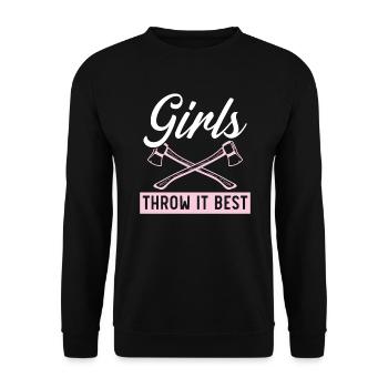 Axt werfen Beil Werfer Axt Wurf Holzfäller - Unisex Pullover - Schwarz - Vorne - Alina (178cm) & Michal (187cm)
