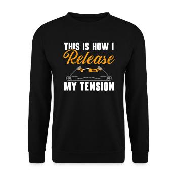 So löse ich meine Spannung Bogenschütze Bogenschießen - Unisex Pullover - Schwarz - Vorne - Alina (178cm) & Michal (187cm)