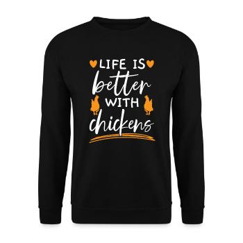 Hühnerbauer Hühnerflüsterer Bauernhoftier - Unisex Pullover - Schwarz - Vorne - Alina (178cm) & Michal (187cm)