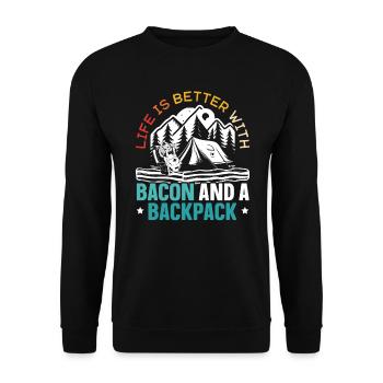 Camping und Bacon Meat Camp Camper Ich liebe Speck - Unisex Pullover - Schwarz - Vorne - Alina (178cm) & Michal (187cm)