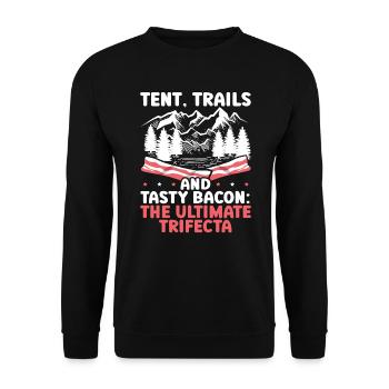 Camping und Bacon Meat Camp Camper Ich liebe Speck - Unisex Pullover - Schwarz - Vorne - Alina (178cm) & Michal (187cm)