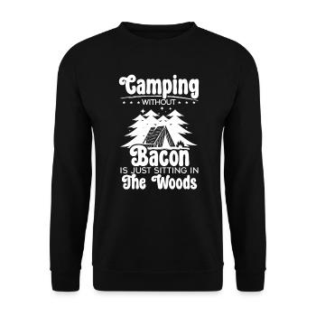 Camping und Bacon Meat Camp Camper Ich liebe Speck - Unisex Pullover - Schwarz - Vorne - Alina (178cm) & Michal (187cm)