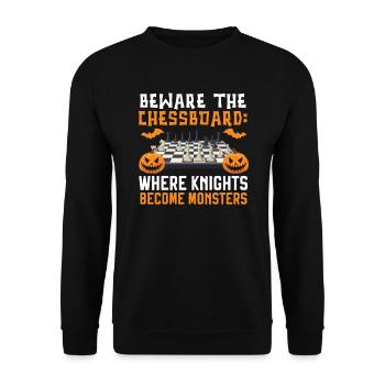 Chess Halloween Trick Or Treat Chess Board Game - Unisex Sweatshirt - black - Front - Alina (178cm) & Michal (187cm)