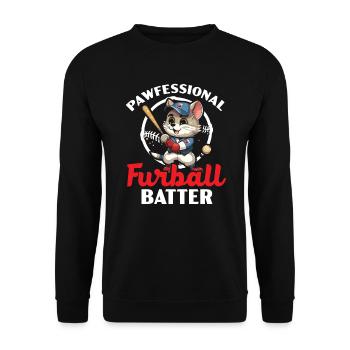 Katze Baseball-Liebhaber Baseball-Spieler Sport Miau - Unisex Pullover - Schwarz - Vorne - Alina (178cm) & Michal (187cm)