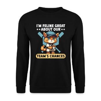Katze Baseball-Liebhaber Baseball-Spieler Sport Miau - Unisex Pullover - Schwarz - Vorne - Alina (178cm) & Michal (187cm)