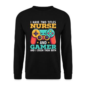Gamer Nurse Video Game Player Gaming Nursing - Unisex Sweatshirt - black - Front - Alina (178cm) & Michal (187cm)