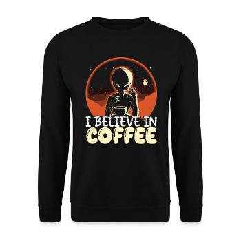 Außerirdischer Kaffeeliebhaber Koffein UFO Außerirdisch - Unisex Pullover - Schwarz - Vorne - Alina (178cm) & Michal (187cm)