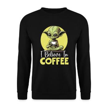 Außerirdischer Kaffeeliebhaber Koffein UFO Außerirdisch - Unisex Pullover - Schwarz - Vorne - Alina (178cm) & Michal (187cm)
