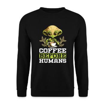 Außerirdischer Kaffeeliebhaber Koffein UFO Außerirdisch - Unisex Pullover - Schwarz - Vorne - Alina (178cm) & Michal (187cm)