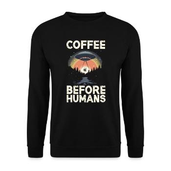 Außerirdischer Kaffeeliebhaber Koffein UFO Außerirdisch - Unisex Pullover - Schwarz - Vorne - Alina (178cm) & Michal (187cm)