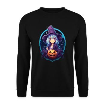 Anime Halloween Kawaii Süßes oder Saures Gruseliger Manga - Unisex Pullover - Schwarz - Vorne - Alina (178cm) & Michal (187cm)
