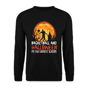 Basketball Halloween Süßes oder Saures Gruseliger Baller - Unisex Pullover - Schwarz - Vorne - Alina (178cm) & Michal (187cm)