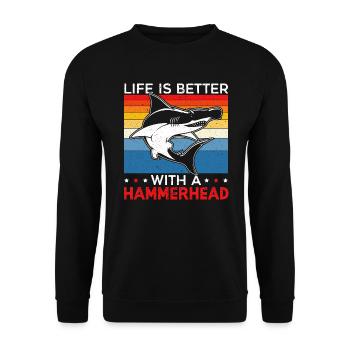 Hammerhai-Liebhaber Meeresbiologie Unterwasser - Unisex Pullover - Schwarz - Vorne - Alina (178cm) & Michal (187cm)