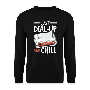 DFÜ-Internetverbindung 90er Computerwitze - Unisex Pullover - Schwarz - Vorne - Alina (178cm) & Michal (187cm)