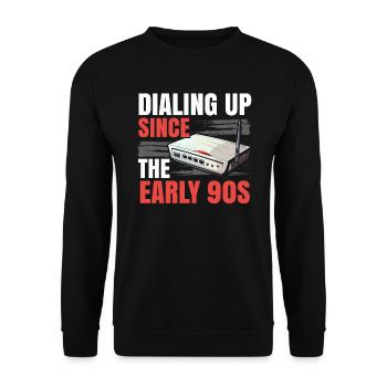 DFÜ-Internetverbindung 90er Computerwitze - Unisex Pullover - Schwarz - Vorne - Alina (178cm) & Michal (187cm)