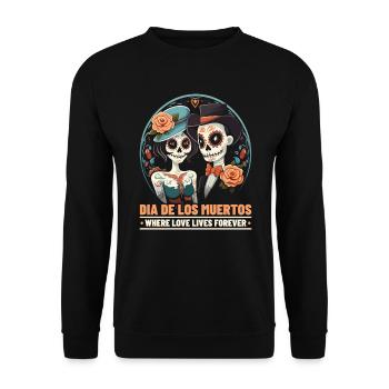 Dia de los Muertos Sugar Skull Mexikanischer Feiertag - Unisex Pullover - Schwarz - Vorne - Alina (178cm) & Michal (187cm)