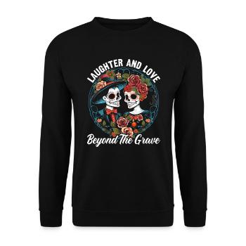 Dia de los Muertos Sugar Skull Mexikanischer Feiertag - Unisex Pullover - Schwarz - Vorne - Alina (178cm) & Michal (187cm)