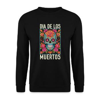 Dia de los Muertos Sugar Skull Mexikanischer Feiertag - Unisex Pullover - Schwarz - Vorne - Alina (178cm) & Michal (187cm)