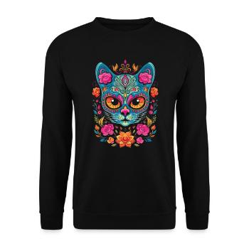 Dia de los Muertos Sugar Skull Mexikanischer Feiertag - Unisex Pullover - Schwarz - Vorne - Alina (178cm) & Michal (187cm)