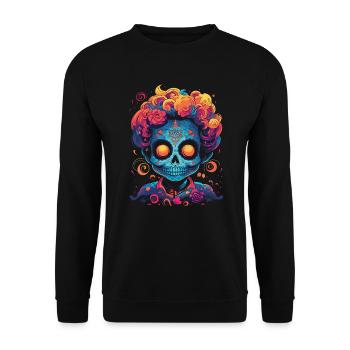 Dia de los Muertos Sugar Skull Mexikanischer Feiertag - Unisex Pullover - Schwarz - Vorne - Alina (178cm) & Michal (187cm)