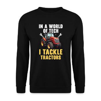 Traktormechaniker Ackerschlepper Reparatur Mechanisch - Unisex Pullover - Schwarz - Vorne - Alina (178cm) & Michal (187cm)