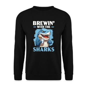 Kaffeehai-Liebhaber Meeresbiologie Koffein-Trinker - Unisex Pullover - Schwarz - Vorne - Alina (178cm) & Michal (187cm)