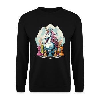 Schachbrettspiel Schachmatt Strategie Schachspieler - Unisex Pullover - Schwarz - Vorne - Alina (178cm) & Michal (187cm)