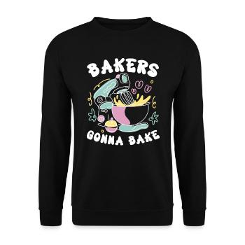 Bäcker Bäckerei Kuchen Brot Muffin Gebäck Lebensmittel Backen - Unisex Pullover - Schwarz - Vorne - Alina (178cm) & Michal (187cm)