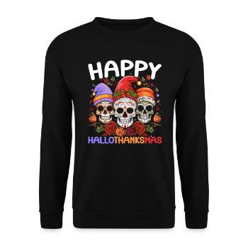 Hallothanksmas Halloween Thanksgiving Christmas - Unisex Sweatshirt - black - Front - Alina (178cm) & Michal (187cm)