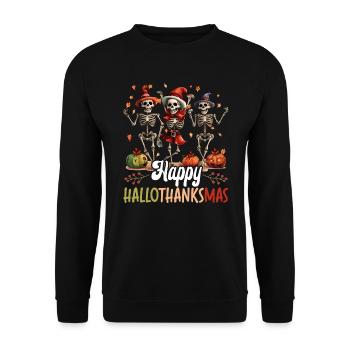 Hallothanksmas Halloween Thanksgiving Christmas - Unisex Sweatshirt - black - Front - Alina (178cm) & Michal (187cm)