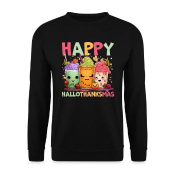 Hallothanksmas Halloween Thanksgiving Christmas - Unisex Sweatshirt - black - Front - Alina (178cm) & Michal (187cm)