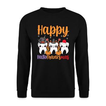 Hallothanksmas Halloween Thanksgiving Weihnachten - Unisex Pullover - Schwarz - Vorne - Alina (178cm) & Michal (187cm)
