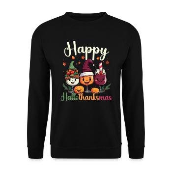 Hallothanksmas Halloween Thanksgiving Christmas - Unisex Sweatshirt - black - Front - Alina (178cm) & Michal (187cm)