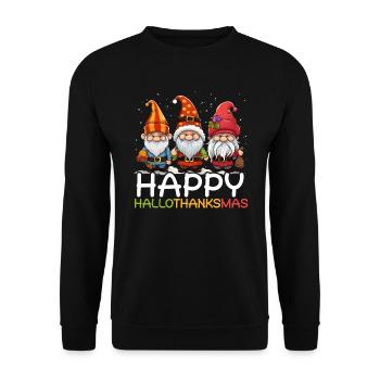 Hallothanksmas Halloween Thanksgiving Weihnachten - Unisex Pullover - Schwarz - Vorne - Alina (178cm) & Michal (187cm)