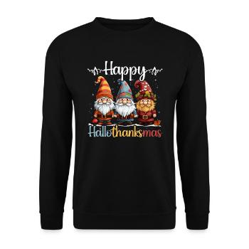 Hallothanksmas Halloween Thanksgiving Weihnachten - Unisex Pullover - Schwarz - Vorne - Alina (178cm) & Michal (187cm)
