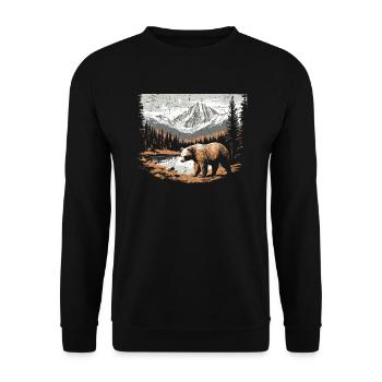 Bär Wandern Bergsteigen Wanderer Bärenliebhaber - Unisex Pullover - Schwarz - Vorne - Alina (178cm) & Michal (187cm)