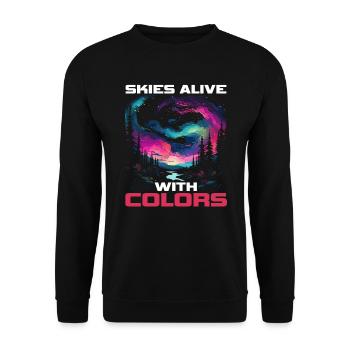 Aurora Borealis Dark Sky Nature Lichtspiel - Unisex Pullover - Schwarz - Vorne - Alina (178cm) & Michal (187cm)