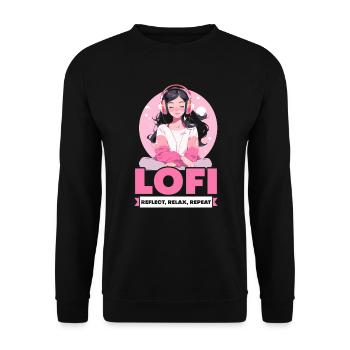 Lofi Music Lover Low Fidelity Japanese Aesthetic - Unisex Sweatshirt - black - Front - Alina (178cm) & Michal (187cm)