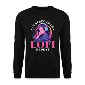 Lofi Music Lover Low Fidelity Japanese Aesthetic - Unisex Sweatshirt - black - Front - Alina (178cm) & Michal (187cm)