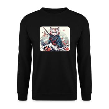 Chat samouraï japonais Japon Esthétique Amoureux des chats - Sweat-shirt Unisexe - noir - Devant - Alina (178cm) & Michal (187cm)