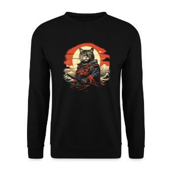 Chat samouraï japonais Japon Esthétique Amoureux des chats - Sweat-shirt Unisexe - noir - Devant - Alina (178cm) & Michal (187cm)