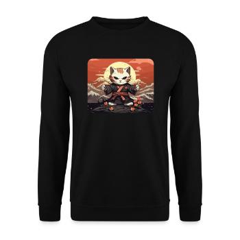 Chat samouraï japonais Japon Esthétique Amoureux des chats - Sweat-shirt Unisexe - noir - Devant - Alina (178cm) & Michal (187cm)