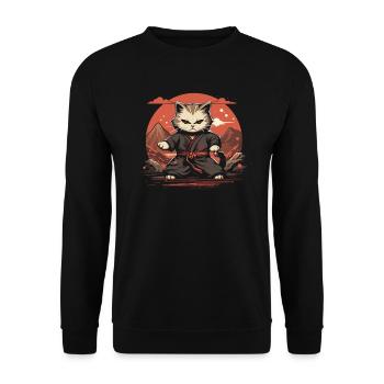 Chat samouraï japonais Japon Esthétique Amoureux des chats - Sweat-shirt Unisexe - noir - Devant - Alina (178cm) & Michal (187cm)
