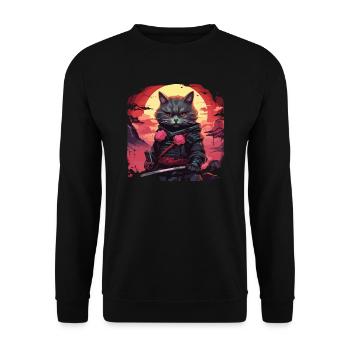 Chat samouraï japonais Japon Esthétique Amoureux des chats - Sweat-shirt Unisexe - noir - Devant - Alina (178cm) & Michal (187cm)
