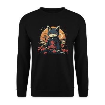 Chat samouraï japonais Japon Esthétique Amoureux des chats - Sweat-shirt Unisexe - noir - Devant - Alina (178cm) & Michal (187cm)
