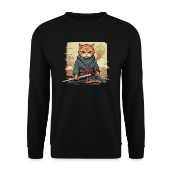 Chat samouraï japonais Japon Esthétique Amoureux des chats - Sweat-shirt Unisexe - noir - Devant - Alina (178cm) & Michal (187cm)