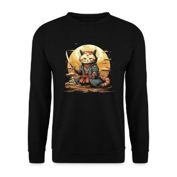 Chat samouraï japonais Japon Esthétique Amoureux des chats - Sweat-shirt Unisexe - noir - Devant - Alina (178cm) & Michal (187cm)