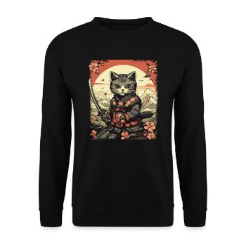 Chat samouraï japonais Japon Esthétique Amoureux des chats - Sweat-shirt Unisexe - noir - Devant - Alina (178cm) & Michal (187cm)
