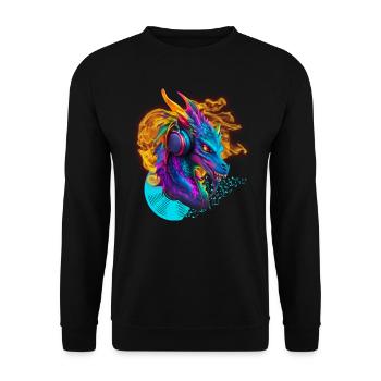 D.J. Dragon with Headphone Fire Vinylrecord notes - Unisex Sweatshirt - black - Front - Alina (178cm) & Michal (187cm)